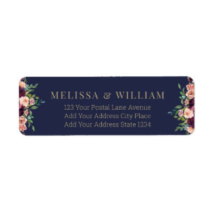Watercolor Floral Navy Wedding Return Address