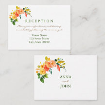 Watercolor floral orange Reception Enclosure Card