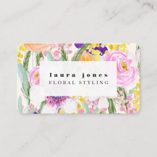 Watercolor Floral Painting Hair Stylist Template B Business Card