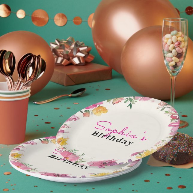Watercolor Floral Paper Plate (Multi)