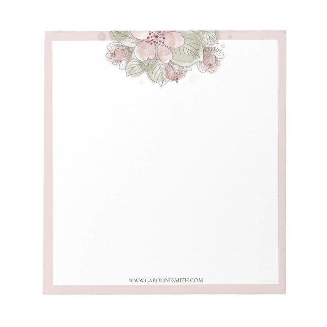 Watercolor Floral, Pastel, Rose border,  Notepad (Front)