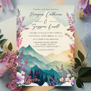 Watercolor Floral Pastel Spring Mountains Wedding  Invitation