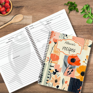 Watercolor Floral Patchwork Personalized Recipe Notebook