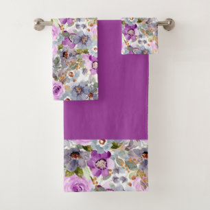 Watercolor Floral Pattern 3 Ring Binder Bath Towel Set