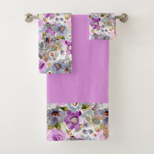 Watercolor Floral Pattern 3 Ring Binder Bath Towel Set