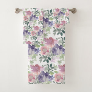 Watercolor Floral Pattern Bath Towel Set