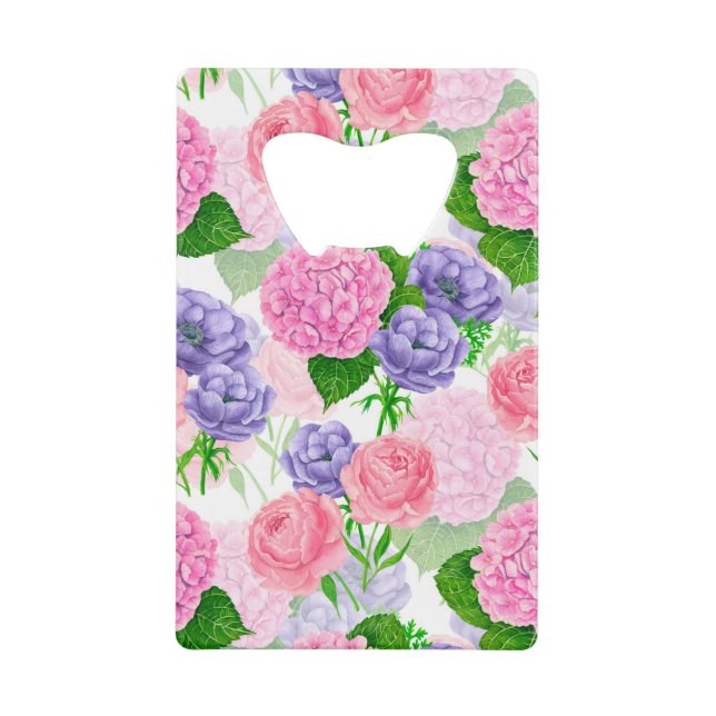 Watercolor floral pattern credit card bottle opener (Front)