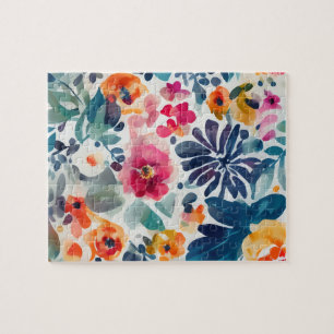 Watercolor Floral Pattern Cute Vintage Flowers Jigsaw Puzzle
