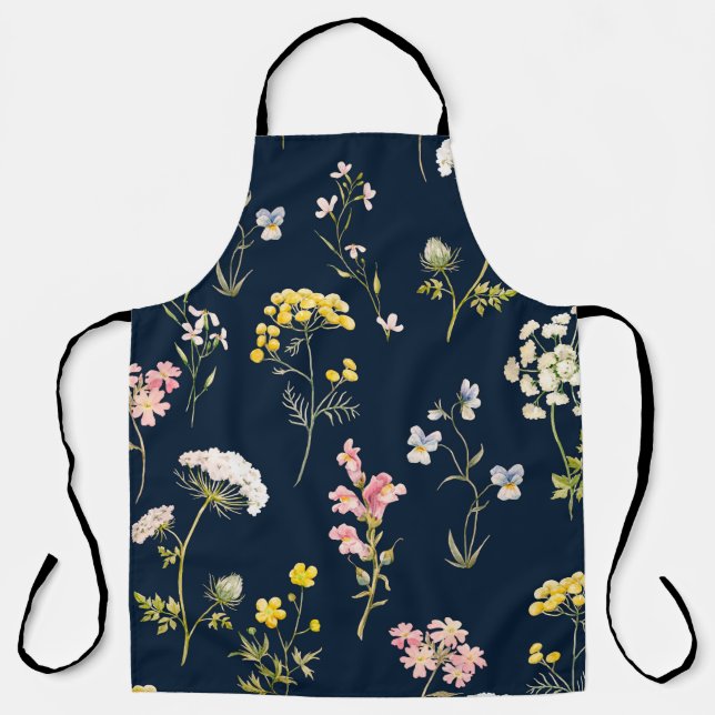Watercolor floral pattern, delicate flower hand dr apron (Front)
