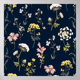 Watercolor floral pattern, delicate flower hand dr poster