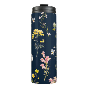 Watercolor floral pattern, delicate flower hand dr thermal tumbler