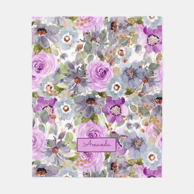 Watercolor Floral Pattern  Fleece Blanket (Front)