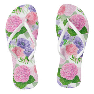 Watercolor floral pattern flip flops