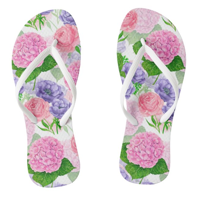 Watercolor floral pattern flip flops (Footbed)