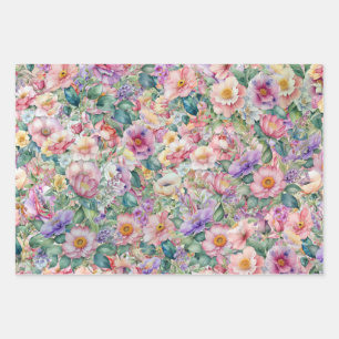 Watercolor Floral Pattern, Floral Background Wrapping Paper Sheet