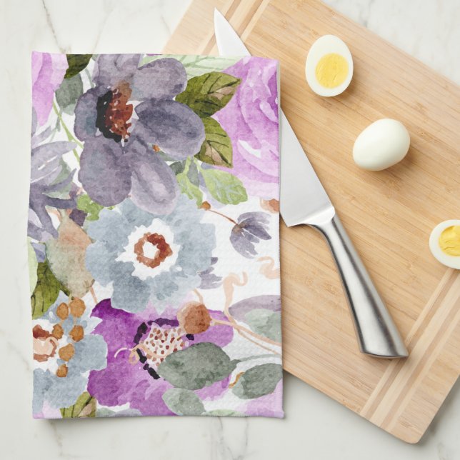 Watercolor Floral Pattern Kitchen Towel (Quarter Fold)