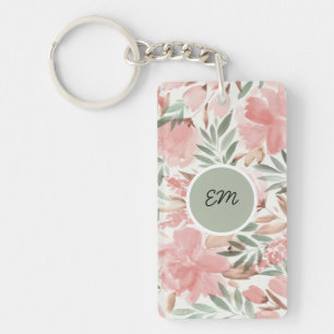 Watercolor Floral Pattern Monogram Keychain