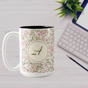 Watercolor  Floral Pattern Monogram Two-Tone Coffee Mug