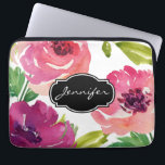 Watercolor Floral Pattern Monogrammed Laptop Sleeve<br><div class="desc">A beautifully feminine watercolor rose pattern in shades of pink and purple and customized with your name. Protect your laptop or tablet device with a beautiful and stylish case. Replace the sample text shown in the design template with your name, monogram or other text. To change the font or move...</div>