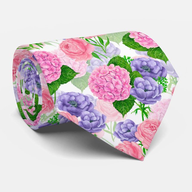 Watercolor floral pattern neck tie (Rolled)