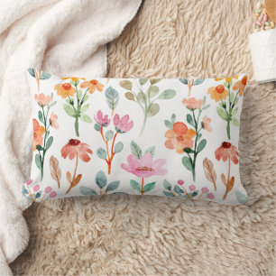 Watercolor Floral Pattern – Pink & Purple Flowers Lumbar Pillow