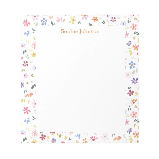 Watercolor Floral Pattern Pretty Personalized Notepad (Front)