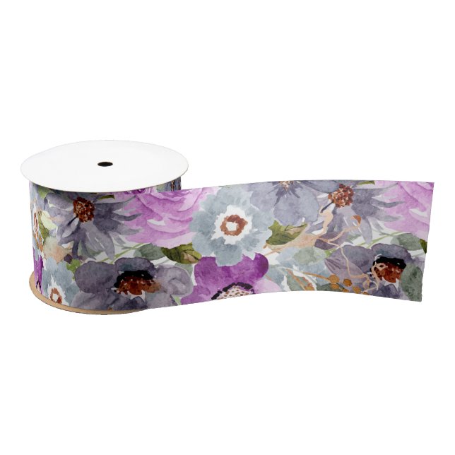 Watercolor Floral Pattern Satin Ribbon (Spool)