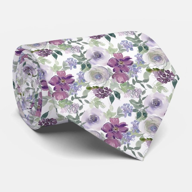 Watercolor Floral Pattern Tie (Rolled)