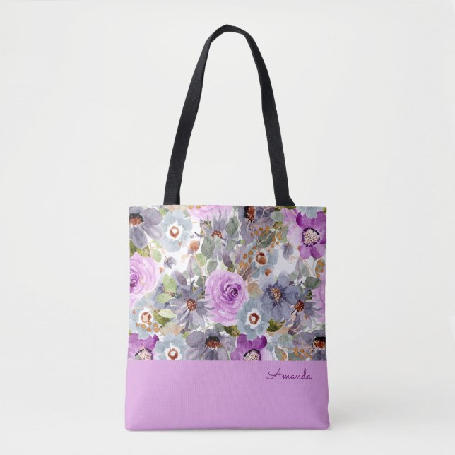 Watercolor Floral Pattern Tote Bag (Front)