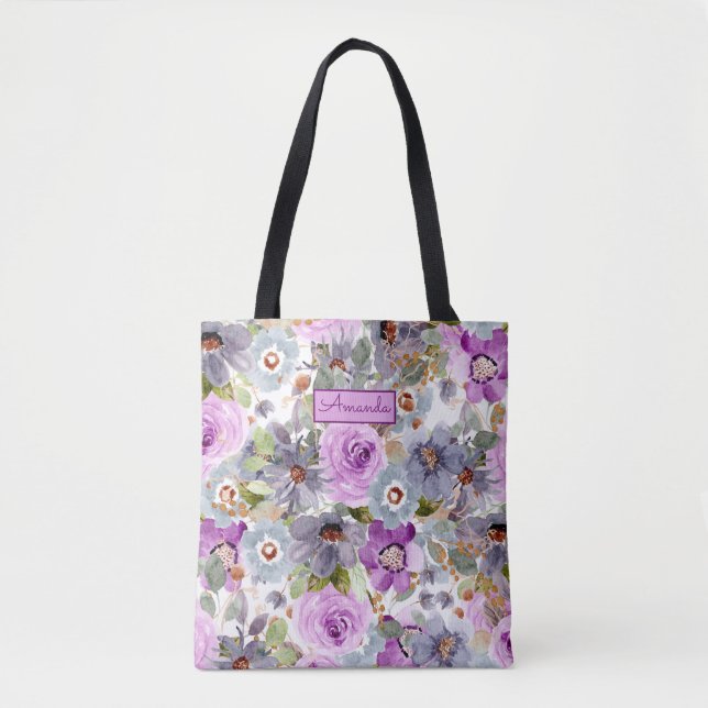 Watercolor Floral Pattern Tote Bag (Front)