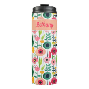 Watercolor Floral Pattern with Name Elegant Thermal Tumbler