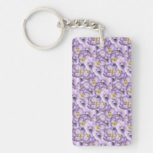 Watercolor floral pattern with violet pansies keychain