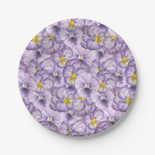 Watercolor floral pattern with violet pansies paper plate