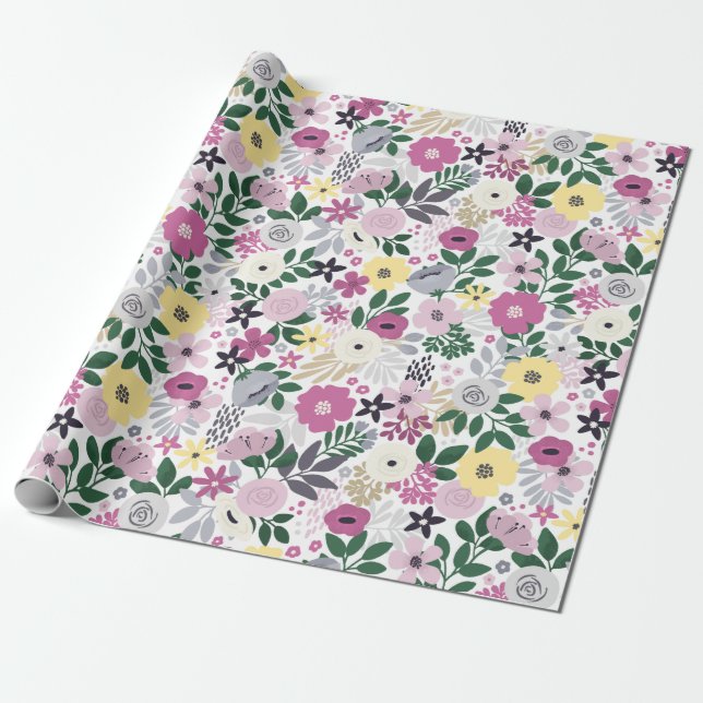 Watercolor Floral Pattern Wrapping Paper (Unrolled)