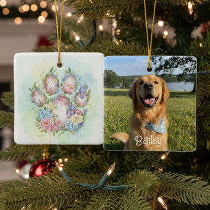 Watercolor Floral Paw Ornament – Pet Photo Gift