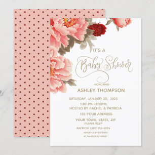 Watercolor Floral Peach Baby Shower Invitation
