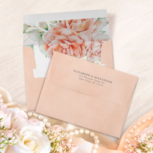 Watercolor Floral Peach Blush Wedding Envelope
