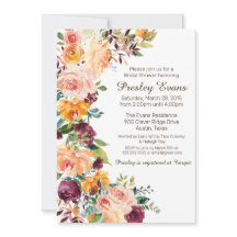 Watercolor Floral Peach Orange Roses Bridal Shower