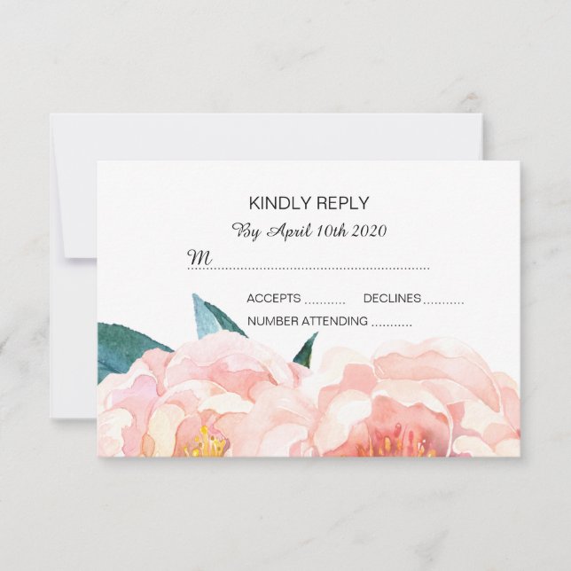 Watercolor Floral Peach Peony RSVP cards (Front)