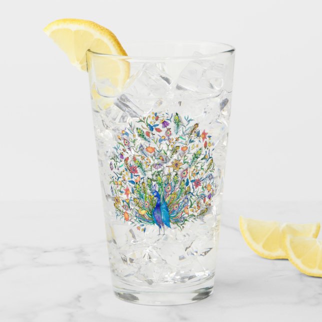 Watercolor floral peacock  glass (Front Ice)