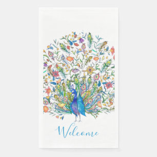 Watercolor floral peacock napkin