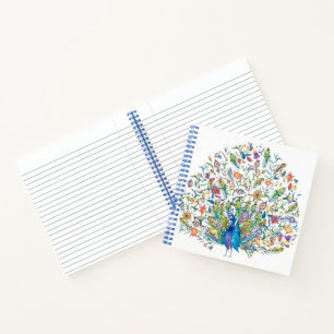 Watercolor floral peacock notebook