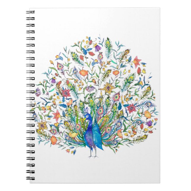 Watercolor floral peacock  notebook (Front)