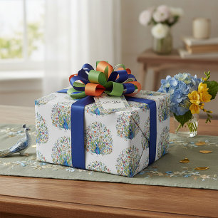 Watercolor floral peacock  wrapping paper