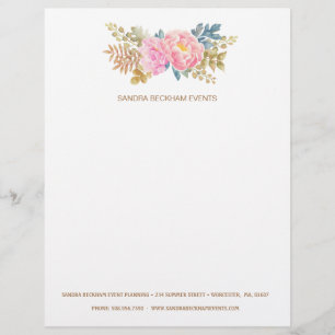Watercolor floral peony letterhead