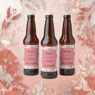 watercolor floral peony rose apricot wedding beer bottle label