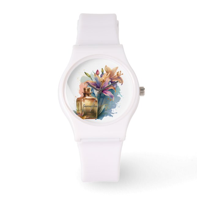 Watercolor Floral Perfume Bottle eWatch Watch (Front)