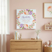 Watercolor Floral Personalized Baby Birth Stats