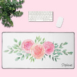Watercolor Floral Personalized Desk Mat<br><div class="desc">This pretty and feminine desk mat features watercolor flowers in shades of peach and pink with green foliage. Customize with your own name, or you may delete the name if you prefer the item without it. Use the Design Tool to change the text size, style, or colour. As we create...</div>