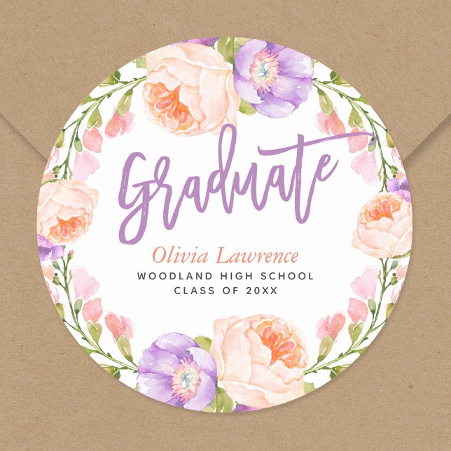 Watercolor Floral Personalized Graduation Stickers (Creator Uploaded)